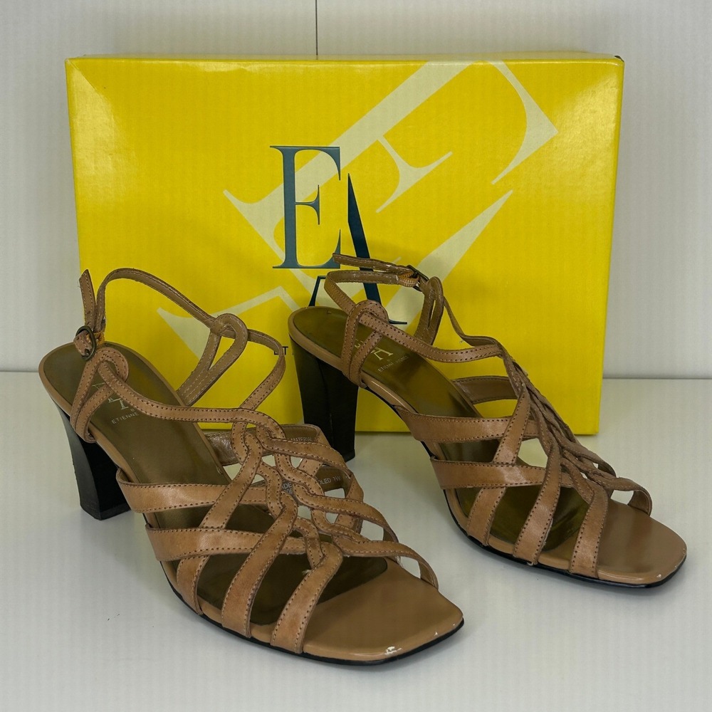 Etienne Aigner Womens Strappy Heeled Sandals Tan Leather Size 7.5M